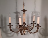 Zware Franse Messing Kroonluchter met Onyx accenten '50