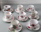 Set van 8 mismatched Engels porselein kop en schotels vintage