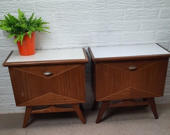 Set of 2 Mid-Century Bedside Tables Teak Formica Louis van Teeffelen '50