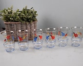 Ser van 6 Handpainted Limonadeglazen '60 vintage