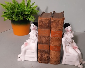 Vintage set Pierrot Bookends '70 ceramic