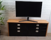 Industrial wooden cabinet / Lowboard / Tv stand - Dutch made.pine with apothecary handles