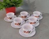 Set van 6 Arcopal Pot au Feu Groente Kop en schotels Vintage theekopje koffie kopje