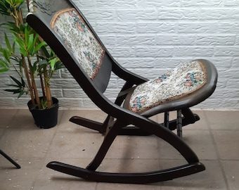 Unique Folding Rocking Chair With Vintage Gobelin Seat and Back Etsy