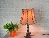 Mid-Century Teak Tablelamp with leather Shade Vintage