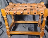 Antic Brutalist Footstool Oak Leather vintage