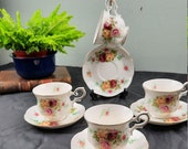 Set van 4 Royal Canterbury Madelaine Kop en Schotel porselein