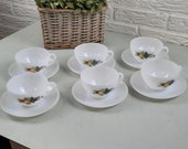 Set van 6  Arcopal Fruits de France theekop en schotel. Vintage