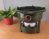 Vintage 3-pits peteroleumbrander groen emaille Beccon '50