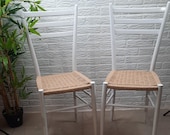 Set van 2 Mid Century Kitchenchairs , Gio Ponti style with rope seat vintage '50