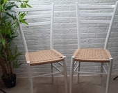 Set van 2 Mid Century Kitchenchairs , Gio Ponti style with rope seat vintage '50