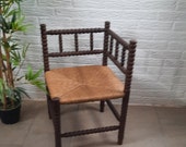 Vintage Eiken Hoekstoel met rieten zitting