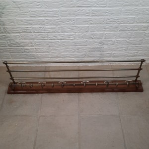Vintage Brass Coatrack France Mahogany Art Deco