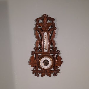 Hand Wood Carving Holosteric Barometer, J.M.Schmidt Optician Amsterdam Antic image 1