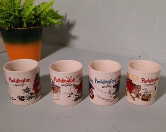 Lot de 4 mugs Paddington, tasses à café. Automne, Printemps, Hiver, Été, Vintage