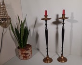Set of two candlesticks brass/black vintage