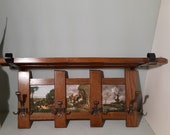 Mid-century kapstok eiken met landschaptegels, tegels by Boch