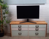 Industrial wooden cabinet / Lowboard / Tv stand - Dutch made pine with apothecary handles