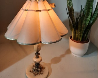 Vintage Onyx Table Lamp with Pleat Hood