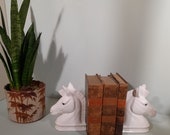 Vintage Keramiek paard boekensteunen wit
