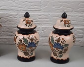 Set van 2 Plateel vazen met deksel Flora Gouda vintage