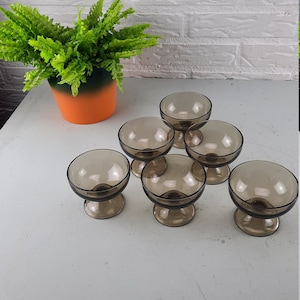 Set of 6 Smoke glass Ice cups fruit bowls Arcopal France vintage