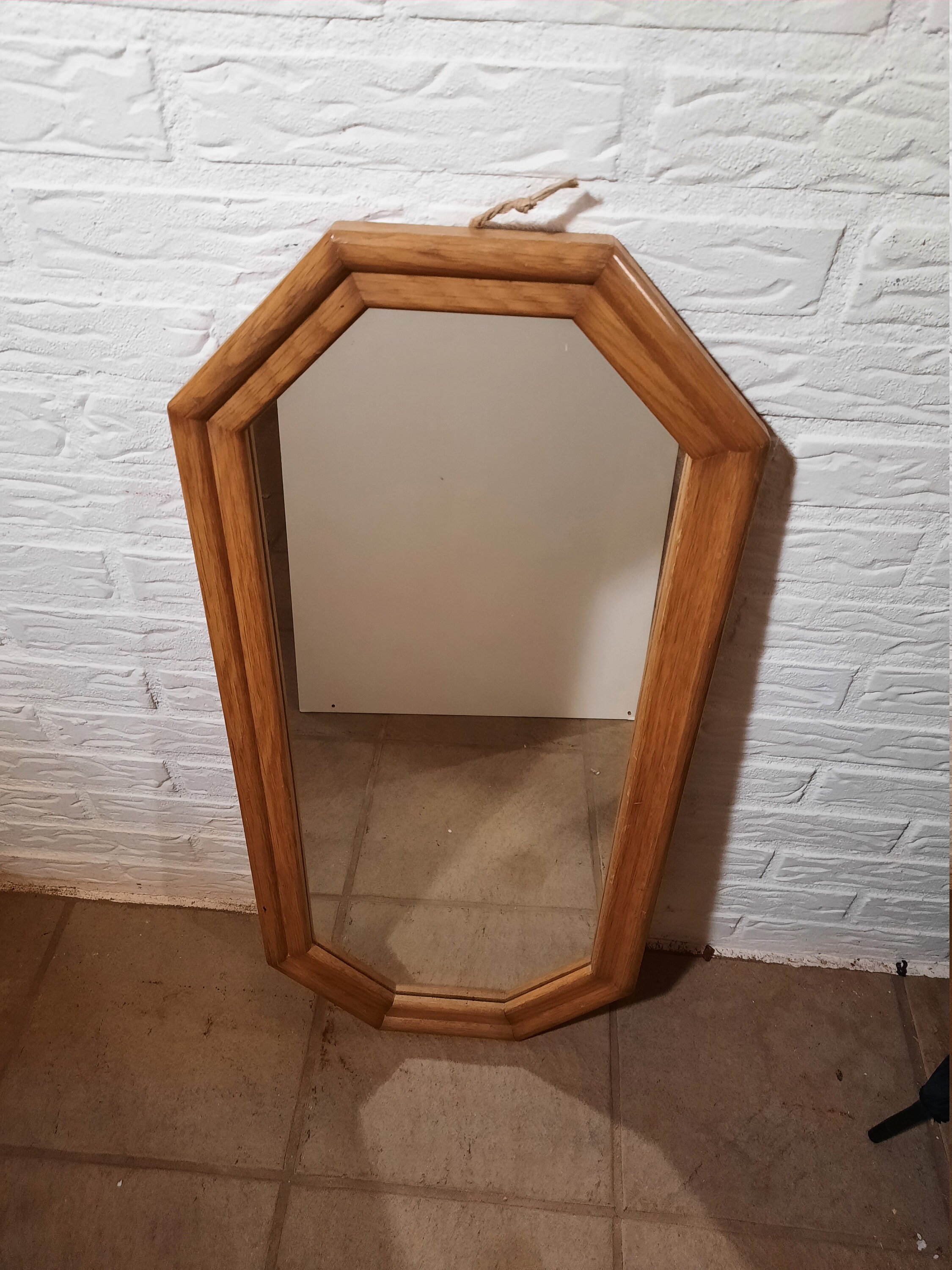 Chêne blanc miroir en bois des années 1980