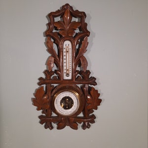 Hand Wood Carving Holosteric Barometer, J.M.Schmidt Optician Amsterdam Antic image 6