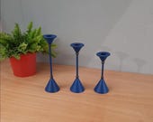 Set van 3 Memphis kandelaren blauw met messing accenten