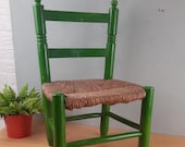 Vintage Kinderstoel met biezen zitting '70