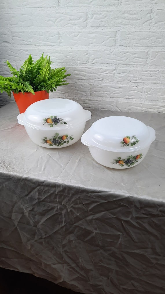 Set de 2 fuentes de horno con tapa Arcopal Fruit de France vintage Etsy Mexico