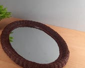 grote ovale Rotan Spiegel in mahoniekleur vintage
