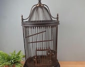 antieke Vogelkooi Messing met hout