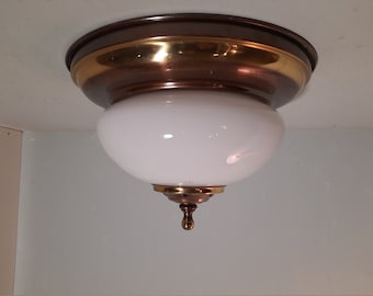 Mid - Century Brass Ceilinglamp Opaline 25 cm