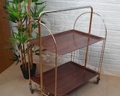 mid-Century Gerlinol Opvouwbare Serveerwagen, Trolley, goud met palisander. vintage