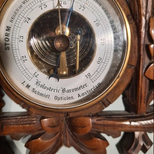 Hand Wood Carving Holosteric Barometer, J.M.Schmidt Optician Amsterdam Antic image 4