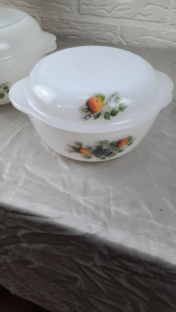 Set de 2 fuentes de horno con tapa Arcopal Fruit de France vintage Etsy Mexico