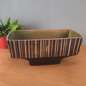 Vaso da fiori vintage rettangolare in ceramica con vaso per cactus, anni '70