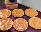 Vintage set van 6 Gien Fondueborden Gourmet borden Amber retro keramiek