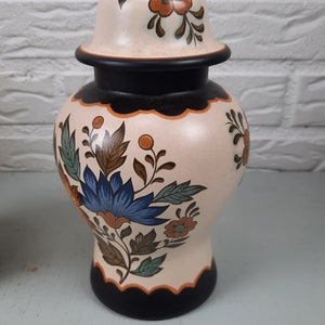 Set of 2 Plateel vases with lid Flora Gouda vintage image 3