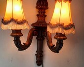 antieke Handgesneden Wandlamp met kapjes