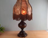 grote Antieke Tafellamp met Lederen kap 70 cm