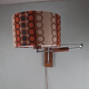 mid century Wall lamp Scissor lamp teak chrome with new shade made of retro fabric.