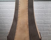 Vintage Leder Lampenkap met bruin vlechtwerk '70