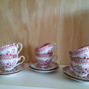 6 pcs. Seltmann Weiden Theresia Red porcelain cup and saucer, tea cup, coffee cup