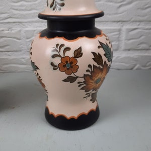 Set of 2 Plateel vases with lid Flora Gouda vintage image 2