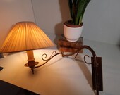 Mid-Century Bronzen Wandlamp Leeslamp met zijden plooikap