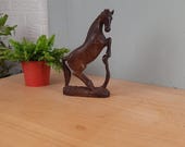 vintage Teakhouten Handgesneden Paarden sculptuur '80
