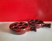 Twee Franse escargot Slakkenpannen aardewerk vintage