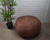 Grote Lederen Patchwork Pouf Hocker '70